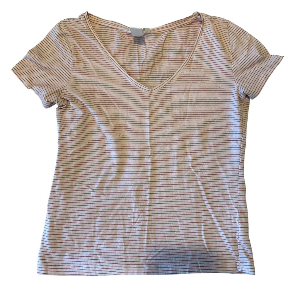 Basic Striped V Neck Short Sleeve‎ Tee Shirt Womens Size S